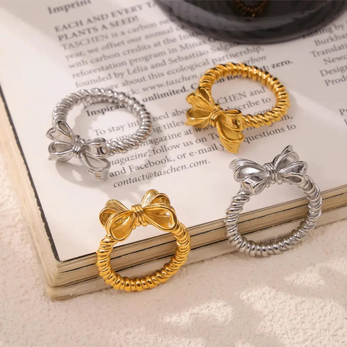 Twisted Titanium Steel Bow Ring — square view — Livostyle
