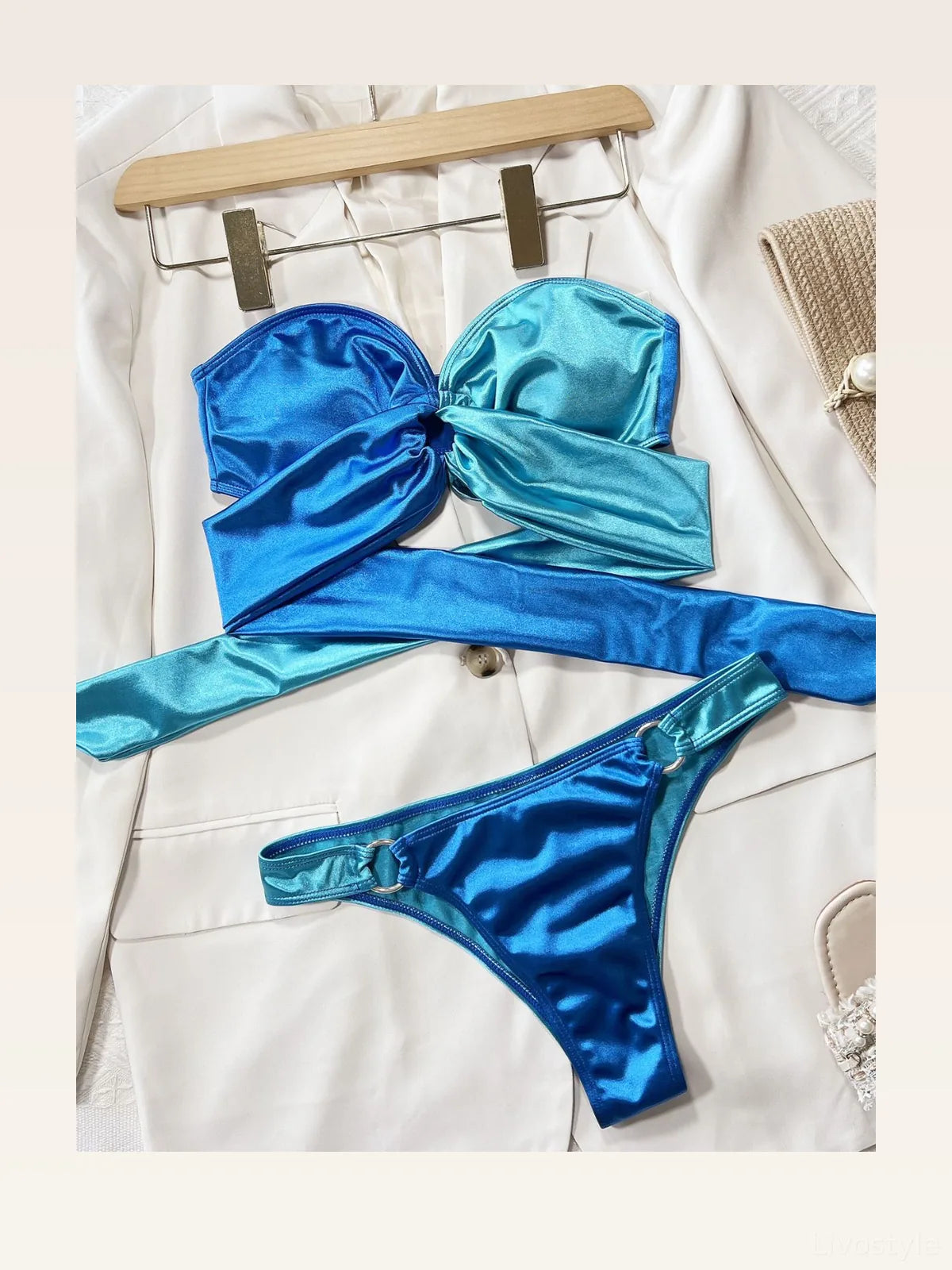 Two-Tone Ring Detail Tied Bikini Set — styled showcase — Livostyle
