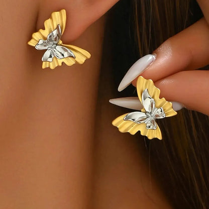 Two-Tone Stainless Steel Butterfly Earrings — square view — Livostyle