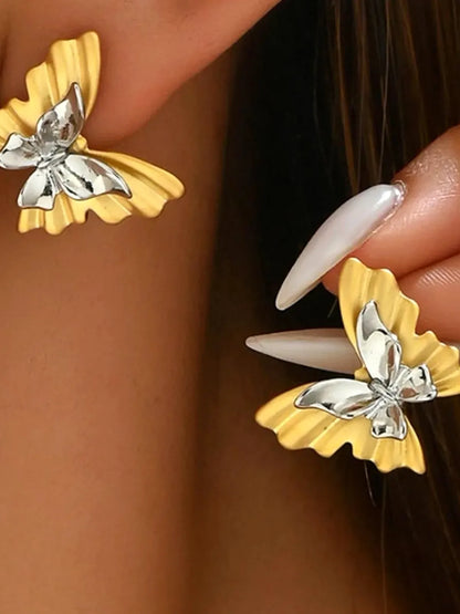Two-Tone Stainless Steel Butterfly Earrings — detail view — Livostyle