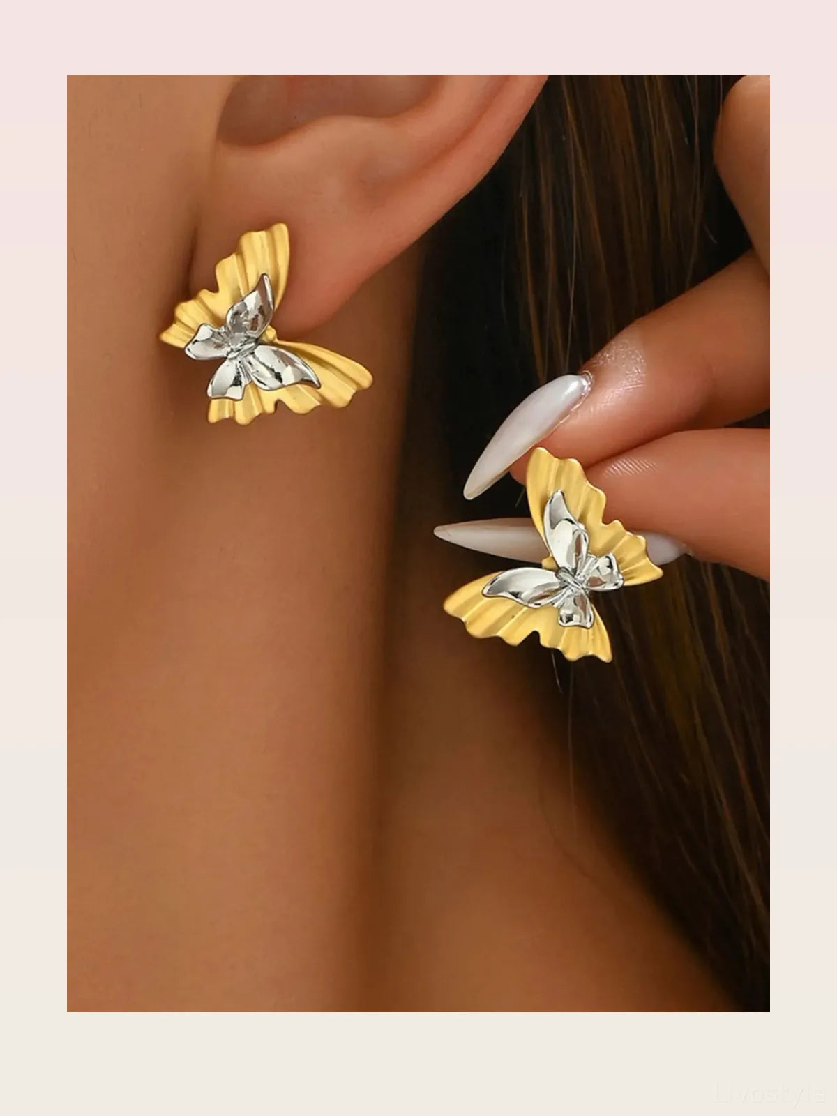 Two-Tone Stainless Steel Butterfly Earrings — styled showcase — Livostyle