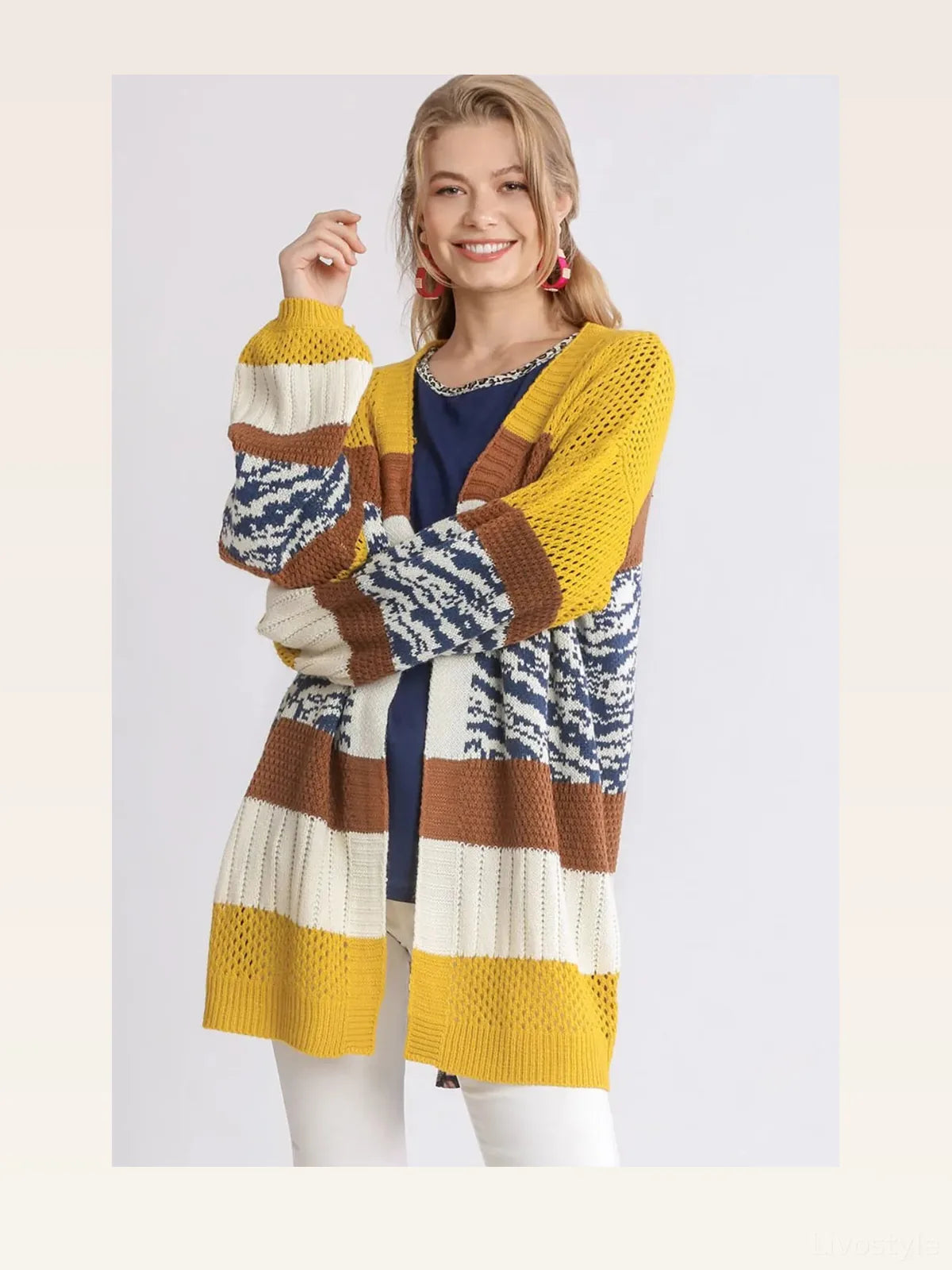 Color-Block Open-Front Longline Cardigan — styled showcase — Livostyle