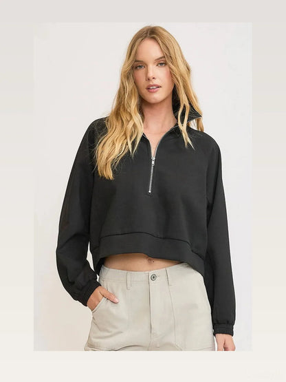 Half Zip Cropped Sweatshirt in Black — styled showcase — Livostyle