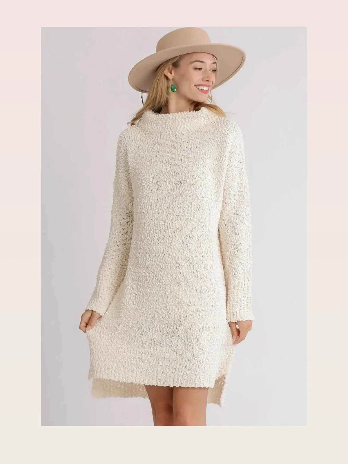 High Low Long Sleeve Boucle Sweater Dress — styled showcase — Livostyle