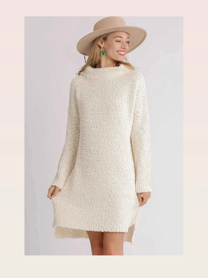 High Low Long Sleeve Boucle Sweater Dress — styled showcase — Livostyle