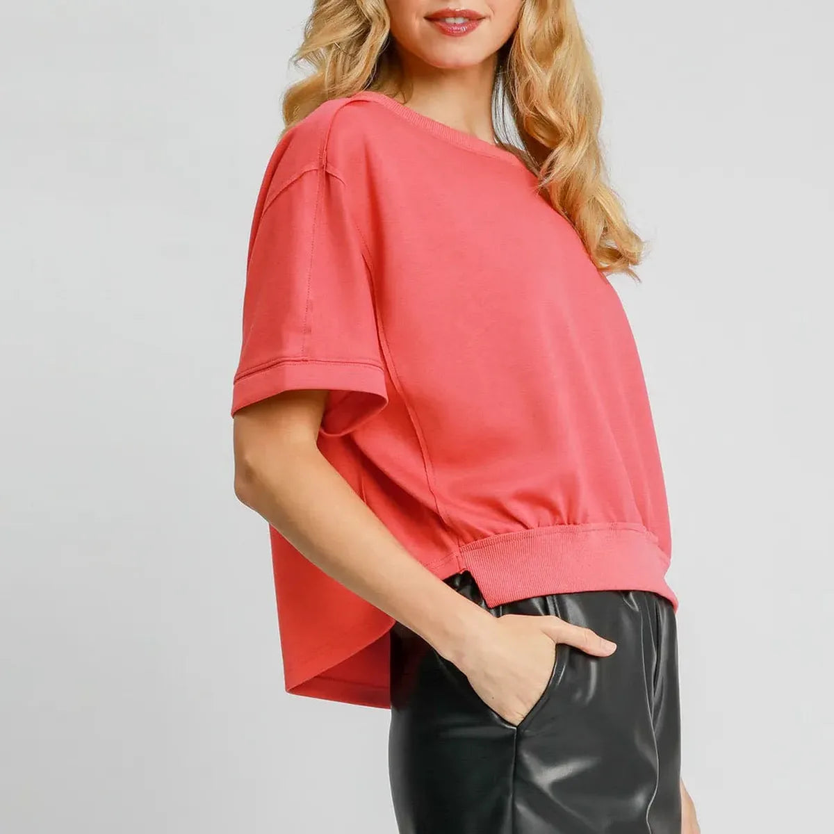 Lightweight Cropped Sweatshirt in Strawberry — square view — Livostyle