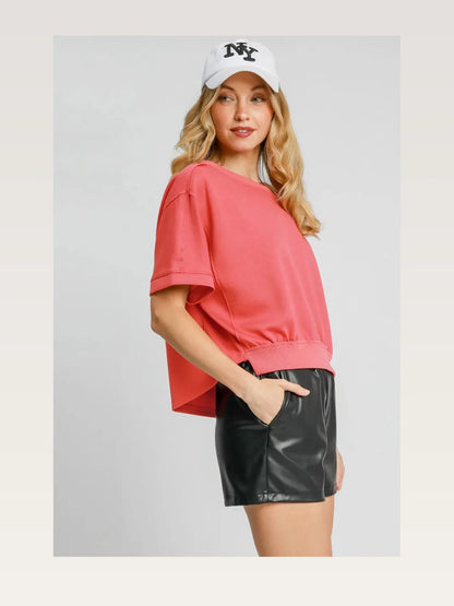 Lightweight Cropped Sweatshirt in Strawberry — styled showcase — Livostyle