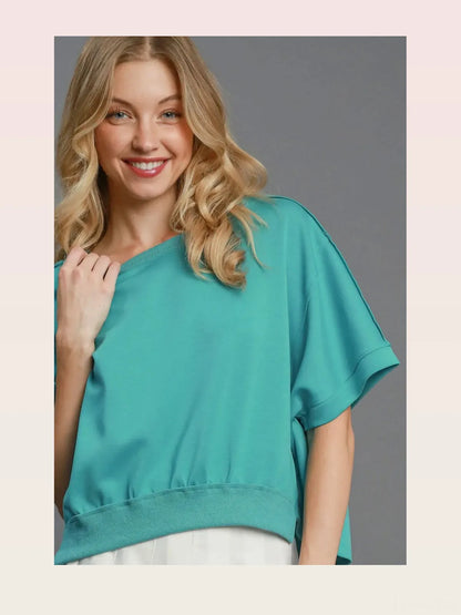 Lightweight Cropped Sweatshirt in Turquoise — styled showcase — Livostyle