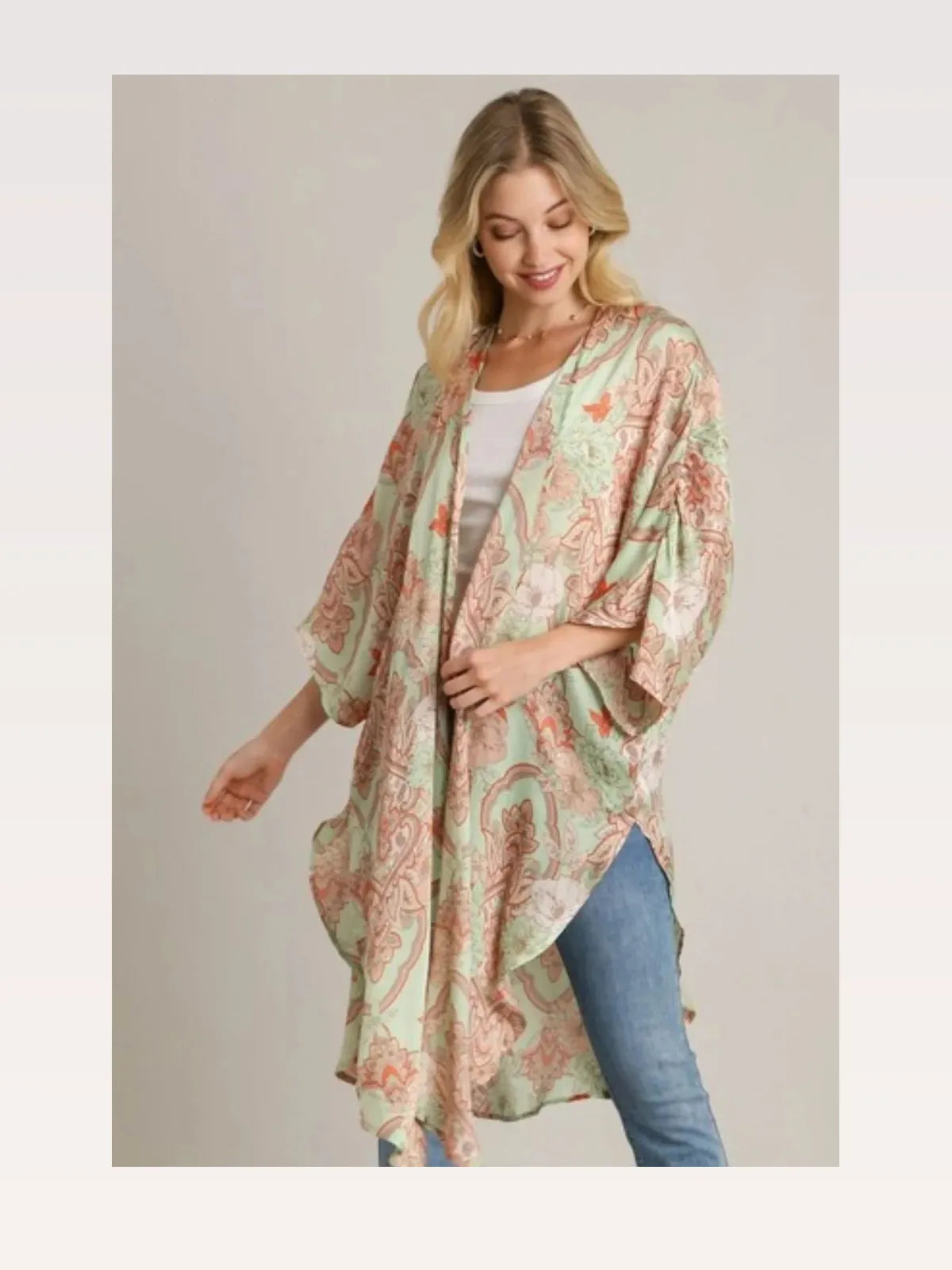 Mixed Print Open Front Kimono with Ruffle Sleeves — styled showcase — Livostyle
