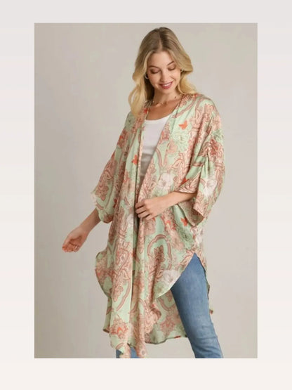 Mixed Print Open Front Kimono with Ruffle Sleeves — styled showcase — Livostyle