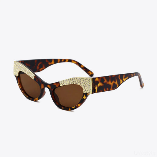UV400 Rhinestone Trim Cat-Eye Sunglasses — square view — Livostyle