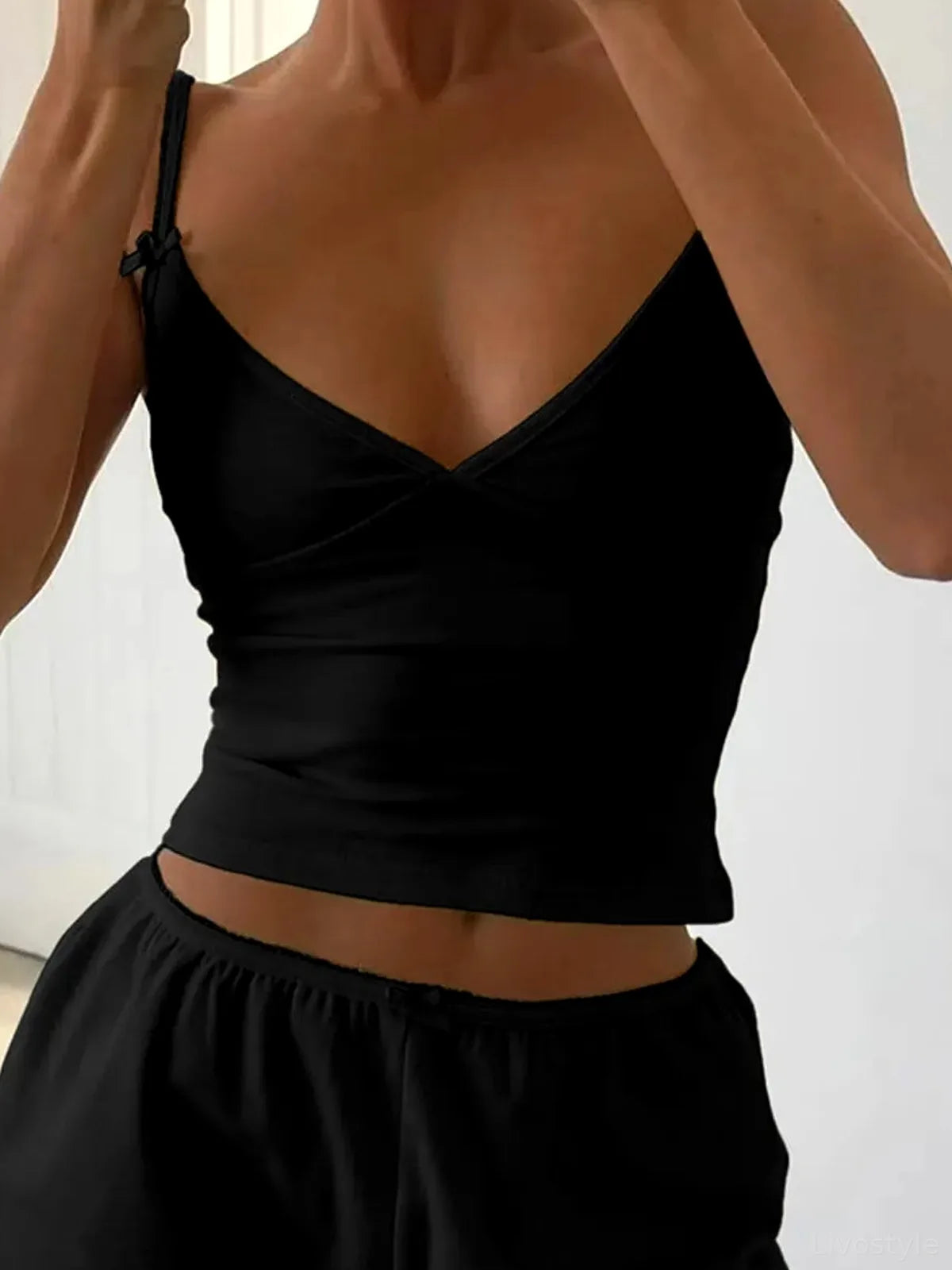 V-Neck Cami and Shorts Set — detail view — Livostyle