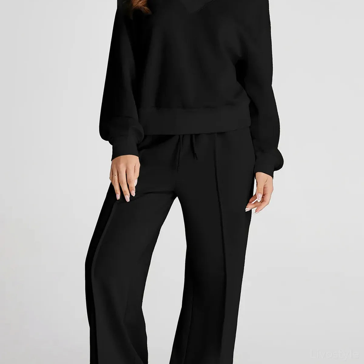 V-Neck Long Sleeve Top and Pants Active Set — square view — Livostyle