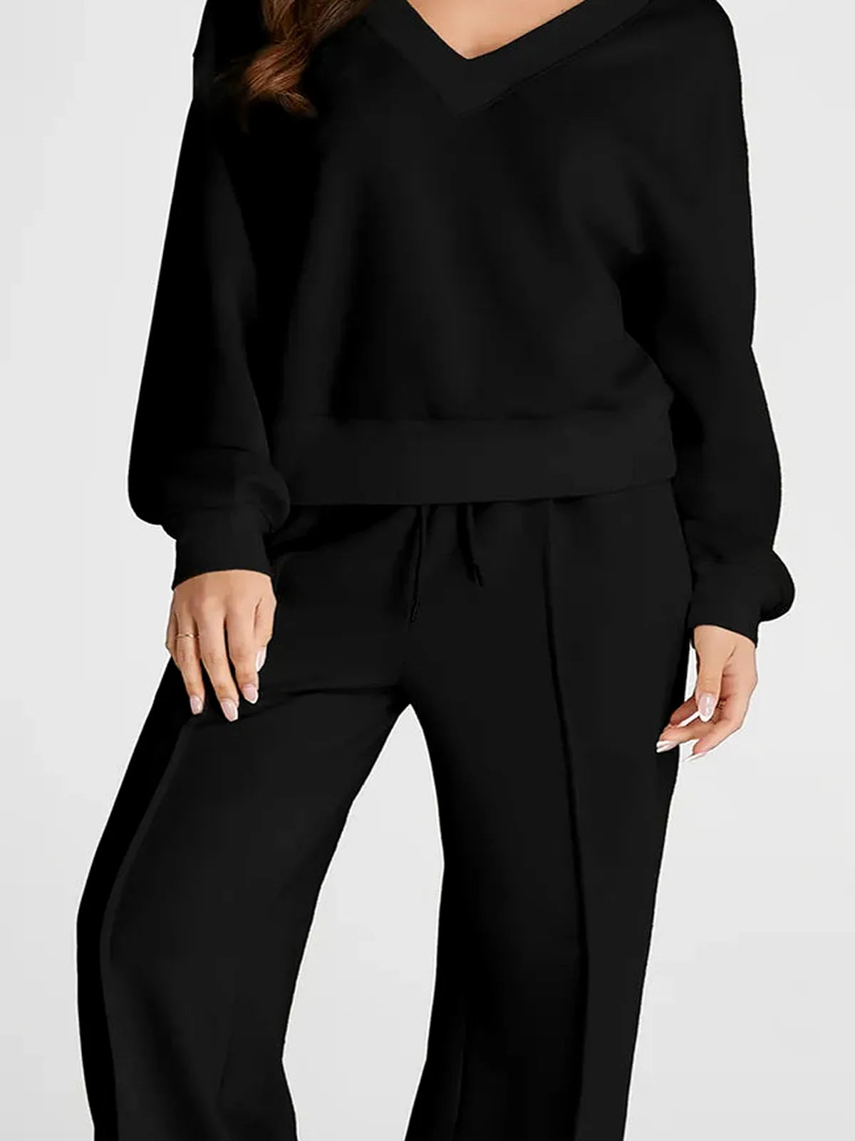 V-Neck Long Sleeve Top and Pants Active Set — detail view — Livostyle