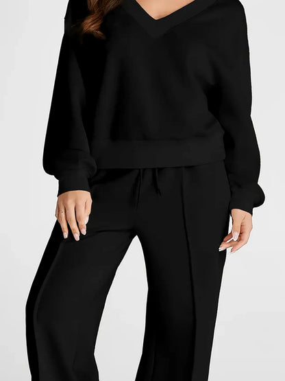 V-Neck Long Sleeve Top and Pants Active Set — detail view — Livostyle