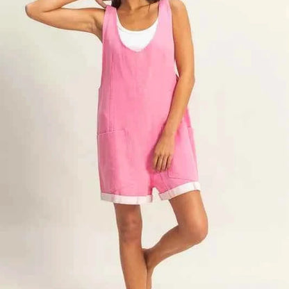V-Neck Pocket Detail Romper in PINK — square view — Livostyle