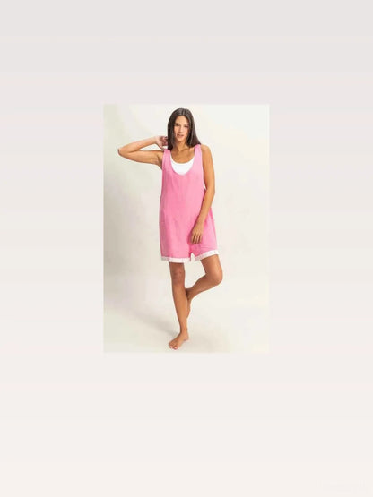 V-Neck Pocket Detail Romper in PINK — styled showcase — Livostyle
