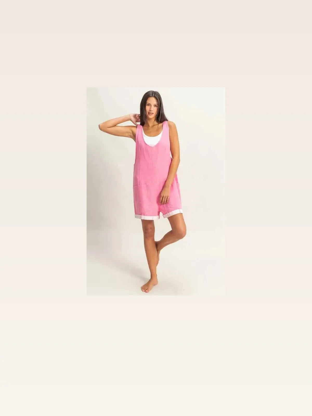 V-Neck Pocket Detail Romper in PINK — styled showcase — Livostyle