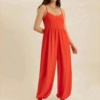 V-Neck Spaghetti Strap Jumpsuit — square view — Livostyle