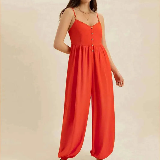 V-Neck Spaghetti Strap Jumpsuit — square view — Livostyle