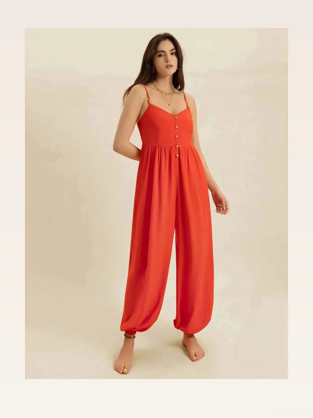V-Neck Spaghetti Strap Jumpsuit — styled showcase — Livostyle