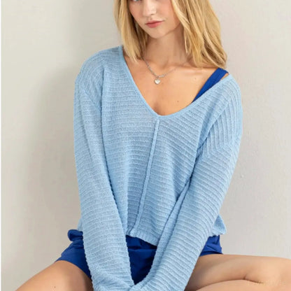 Chic V-Neck Striped Long Sleeve Top for All Seasons — square view — Livostyle