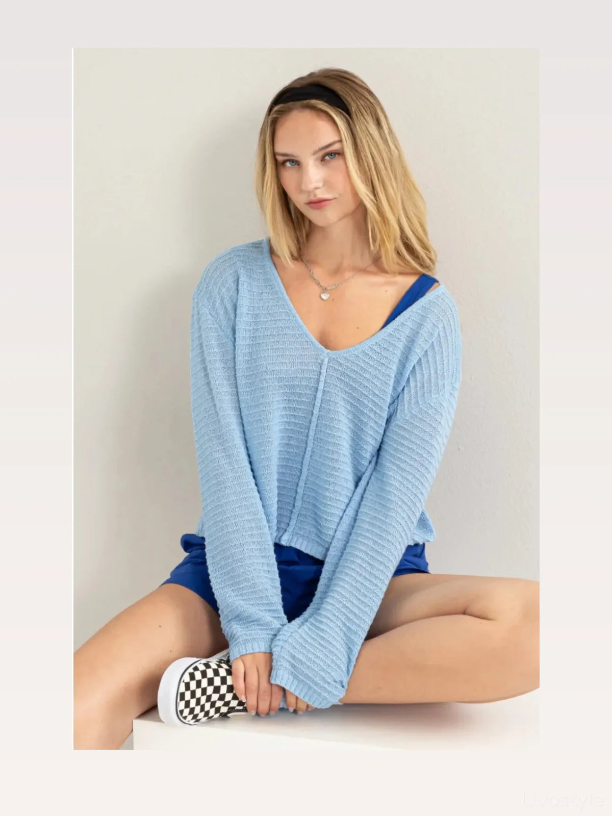 Chic V-Neck Striped Long Sleeve Top for All Seasons — styled showcase — Livostyle