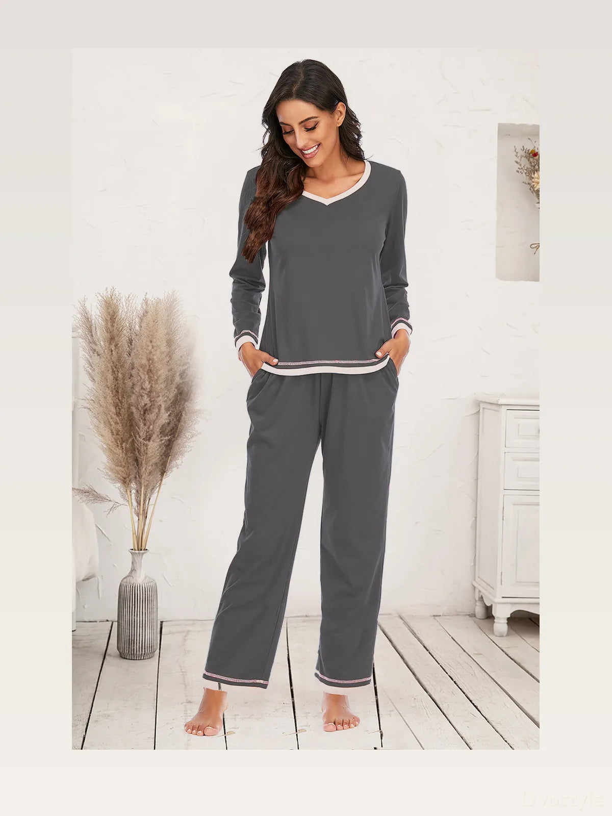 V-Neck Top and Pants Lounge Set — styled showcase — Livostyle