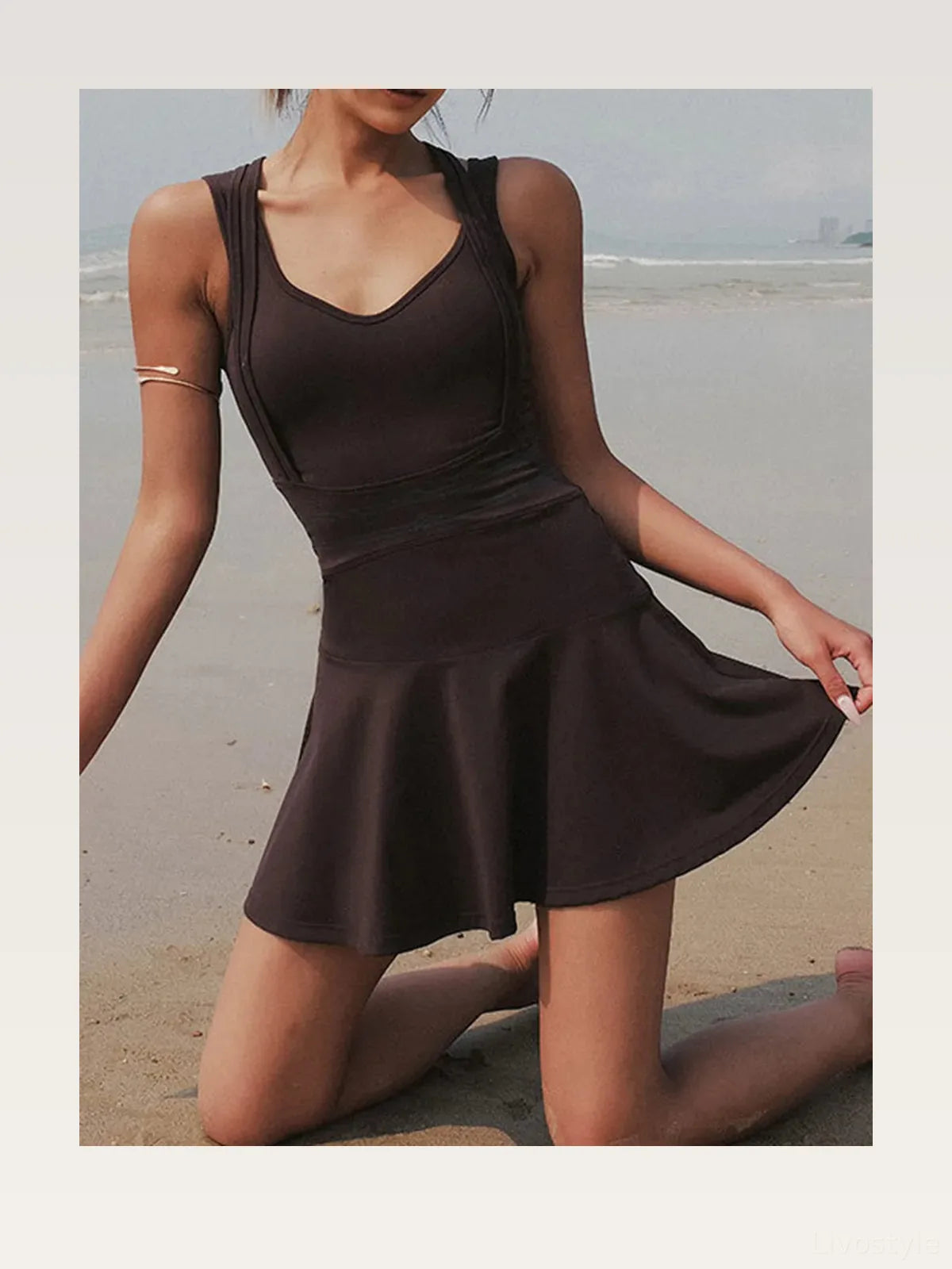 V-Neck Wide Strap Active Dress with Unitard Liner — styled showcase — Livostyle