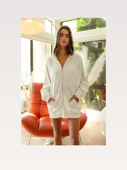 Casual Zip-Up Hoodie in Waffle Thermal & Terry Mix — styled showcase — Livostyle