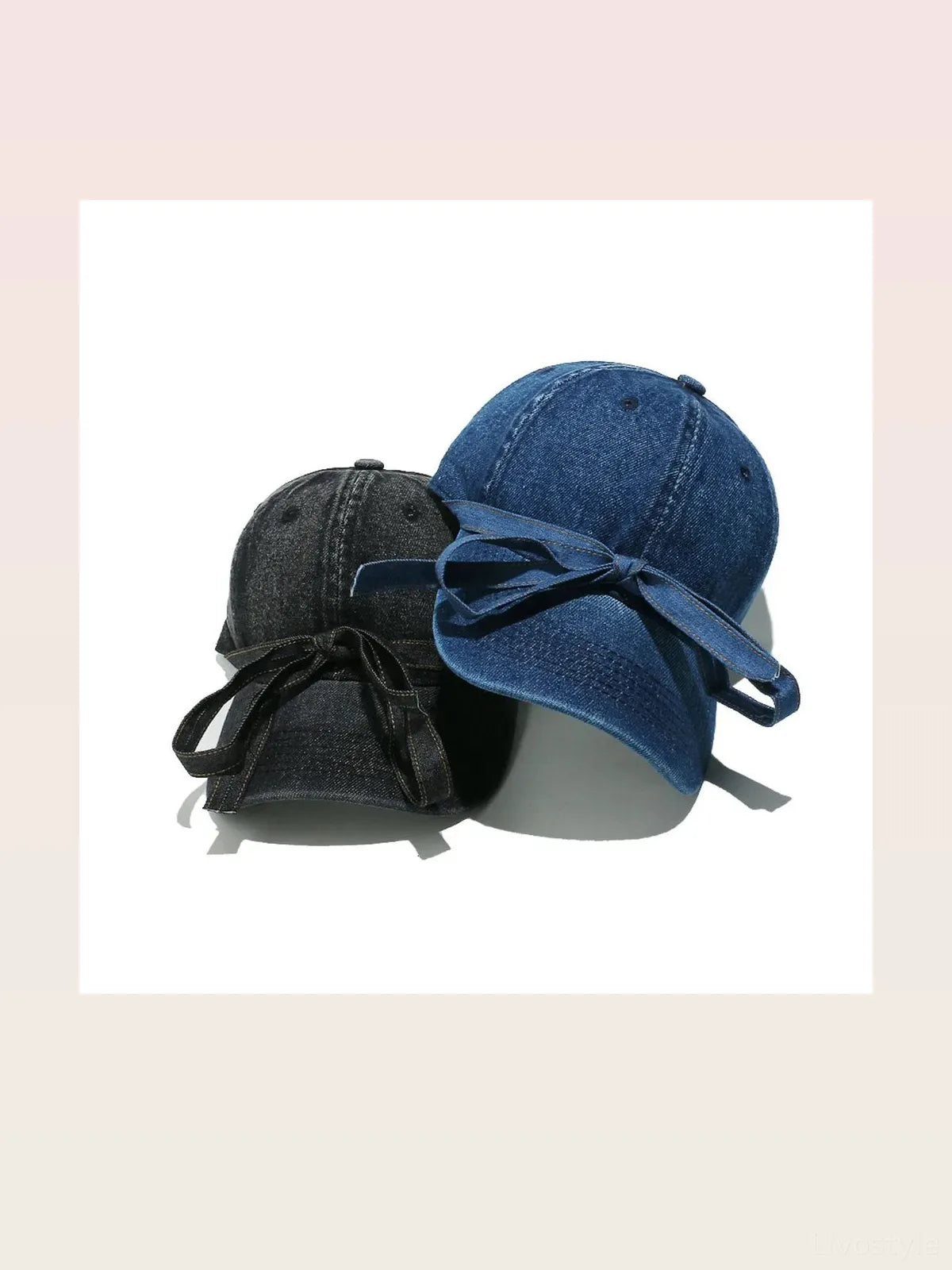 Washed Bow Denim Baseball Cap — styled showcase — Livostyle