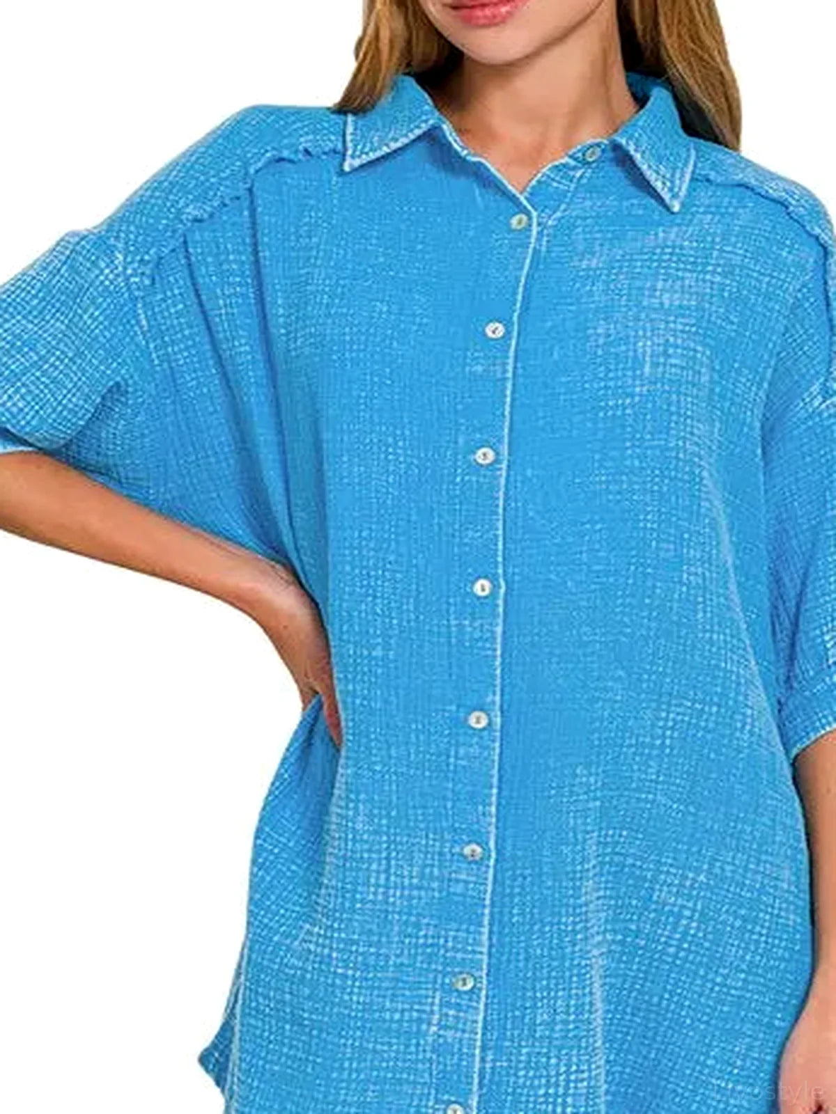 Washed Double Gauze Cotton Shirt Dress with Pockets – photo 2