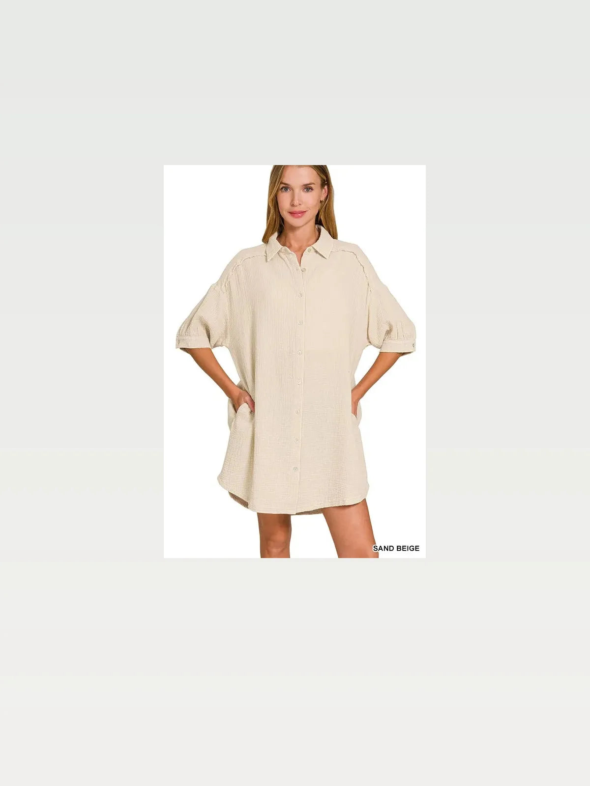 Button Front Double Gauze Shirt Dress – Oversized Fit – photo 3
