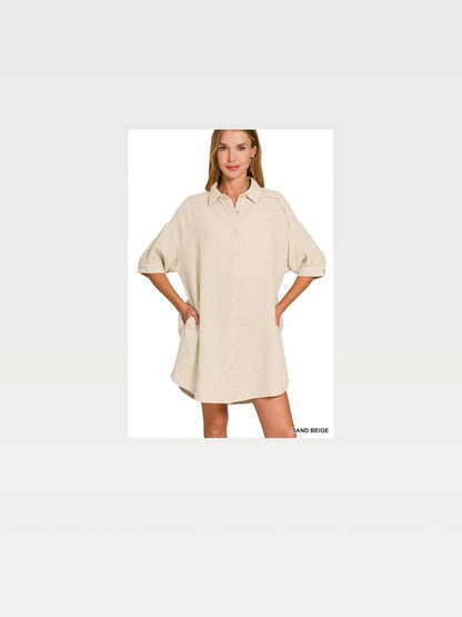 Button Front Double Gauze Shirt Dress – Oversized Fit – photo 3