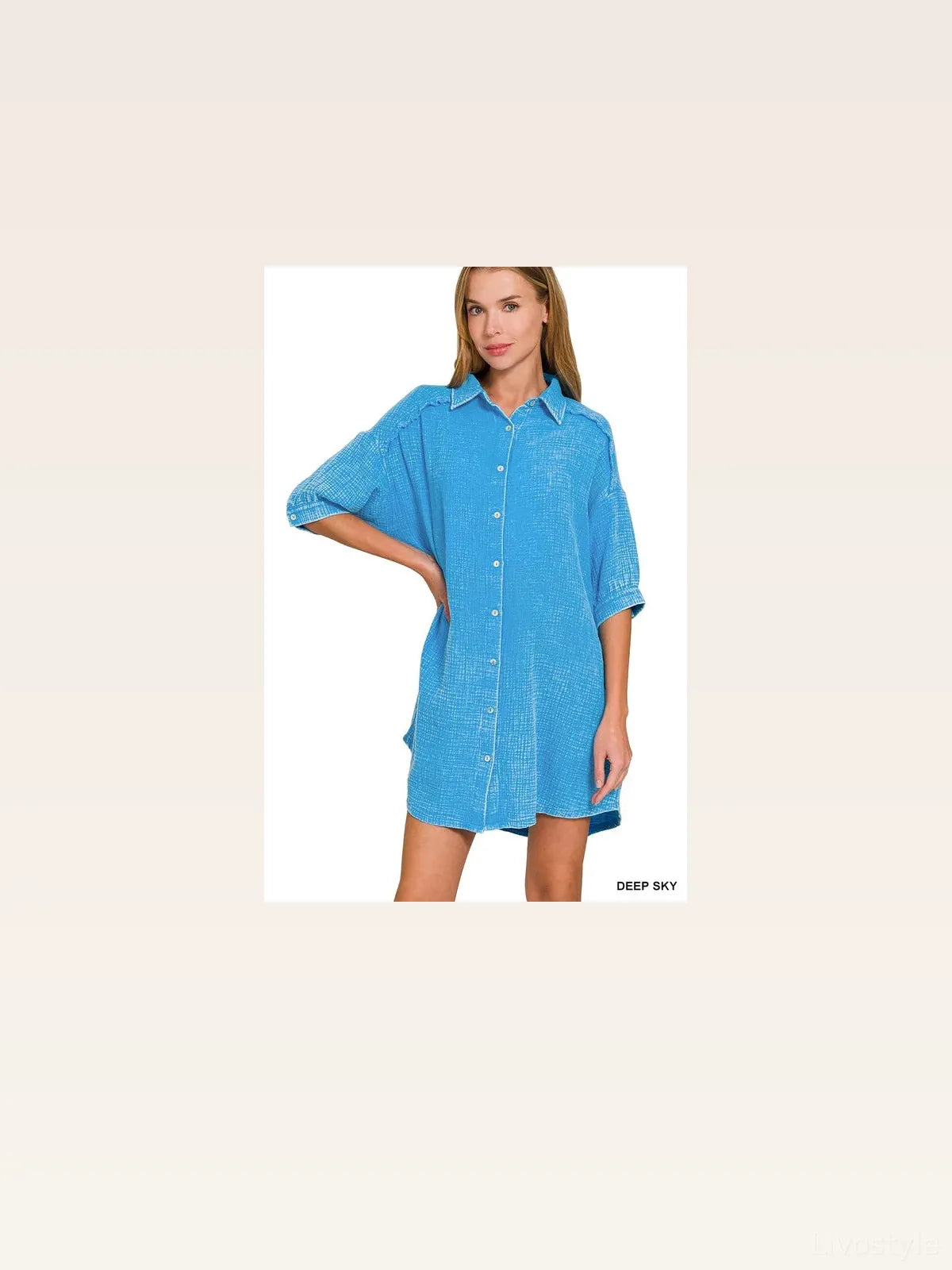 Washed Double Gauze Cotton Shirt Dress with Pockets – photo 3