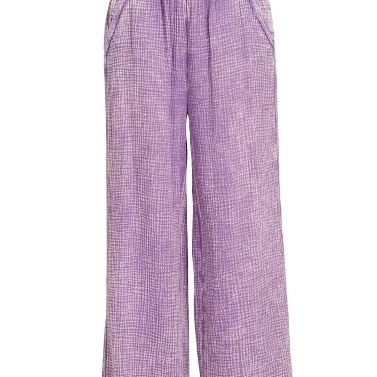 Washed Double Gauze Elastic Band Waist Pants — square view — Livostyle