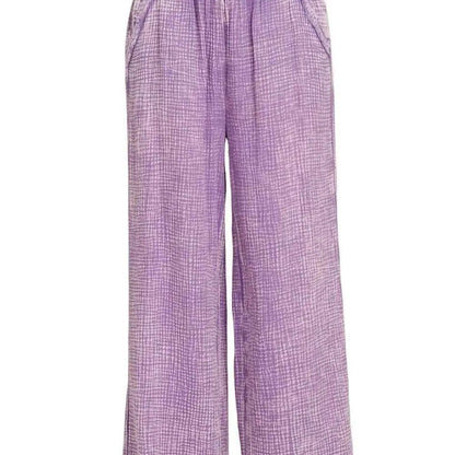 Washed Double Gauze Elastic Band Waist Pants — square view — Livostyle