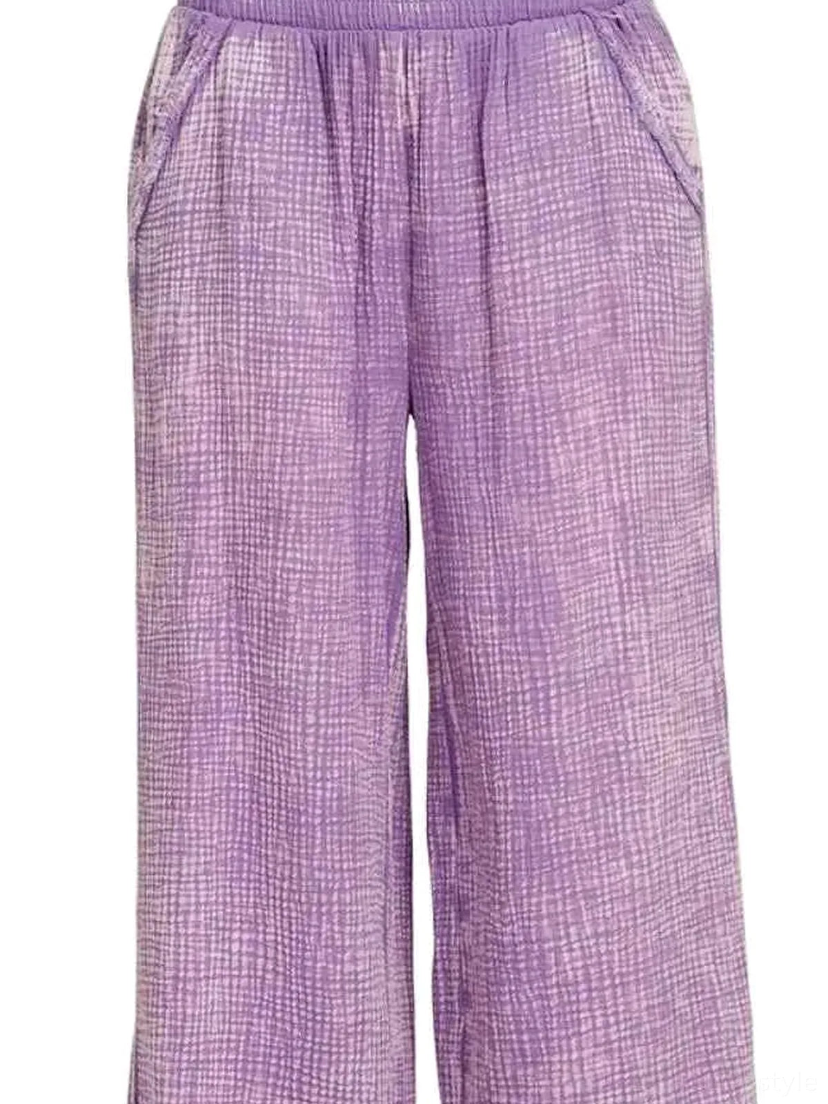 Washed Double Gauze Elastic Band Waist Pants — detail view — Livostyle
