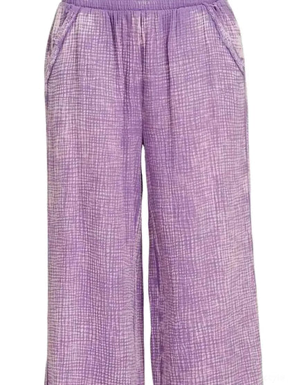 Washed Double Gauze Elastic Band Waist Pants — detail view — Livostyle