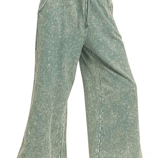 Washed French Terry Palazzo With Pockets in Ash Jade — square view — Livostyle