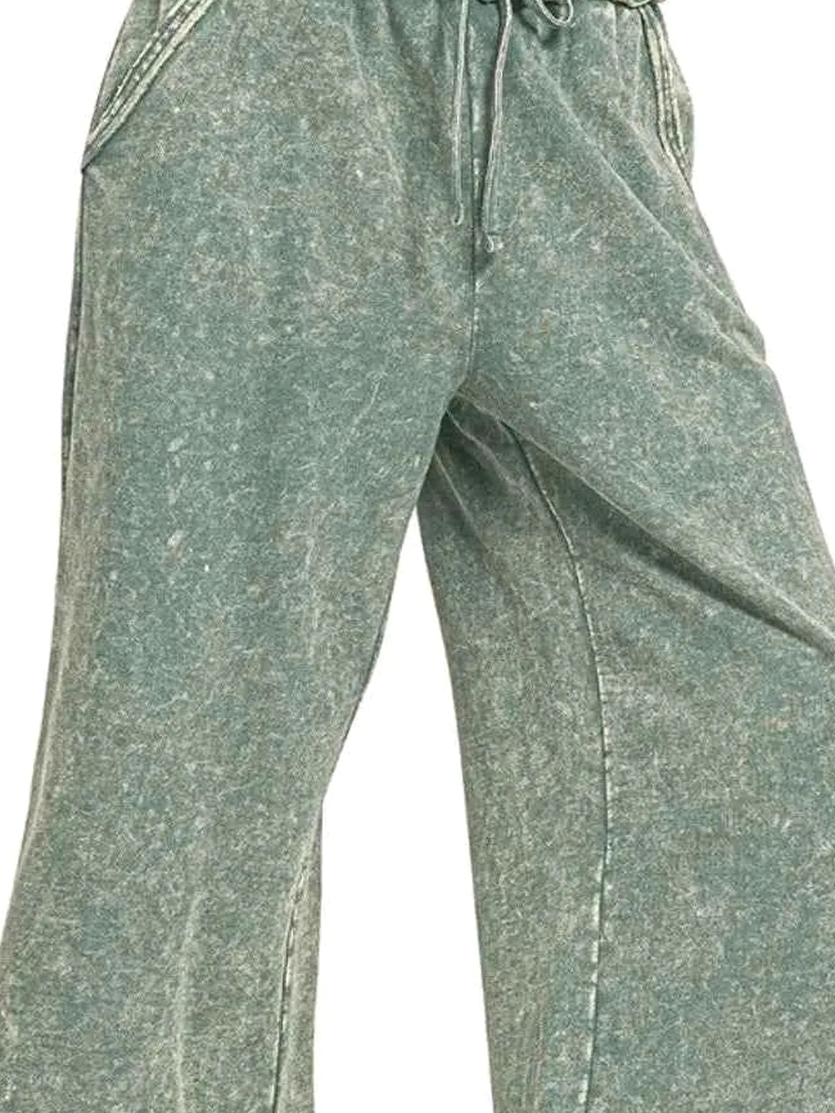 Washed French Terry Palazzo With Pockets in Ash Jade — detail view — Livostyle