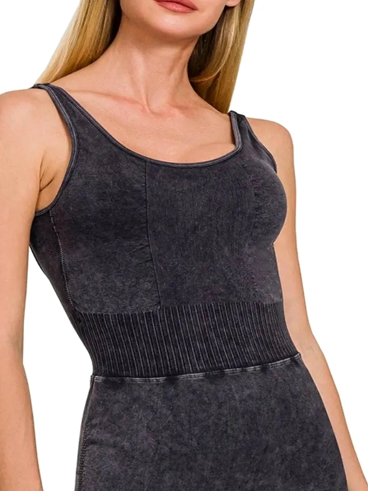 Washed Sports Romper With Removable Bra Pad — detail view — Livostyle