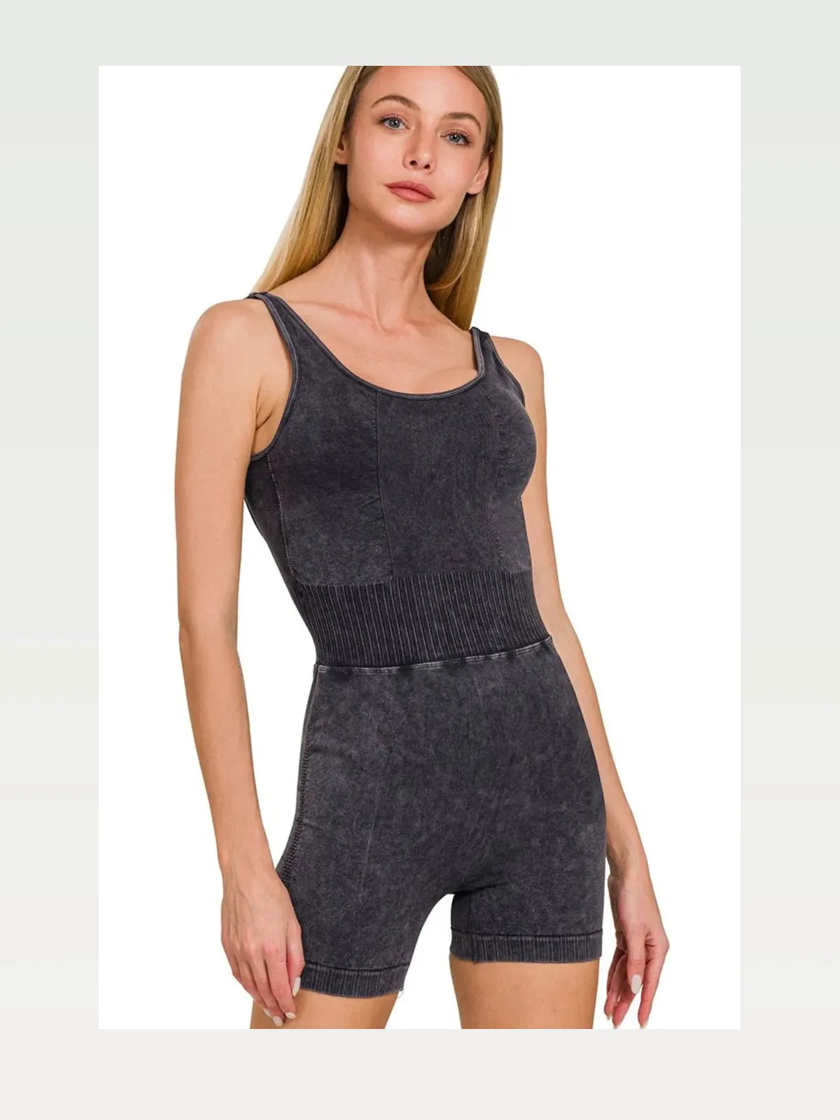 Washed Sports Romper With Removable Bra Pad — styled showcase — Livostyle