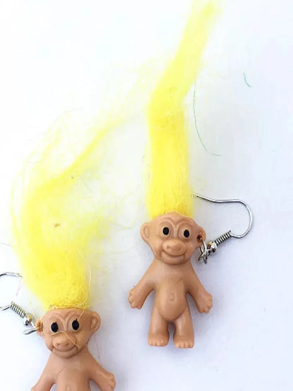 Whimsical Troll Doll Dangle Earrings — detail view — Livostyle