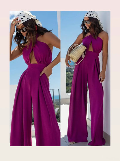 Wide Leg Cutout Halter Neck Jumpsuit — styled showcase — Livostyle