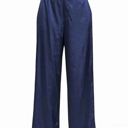 Wide-Leg Satin Pants in NAVY — square view — Livostyle