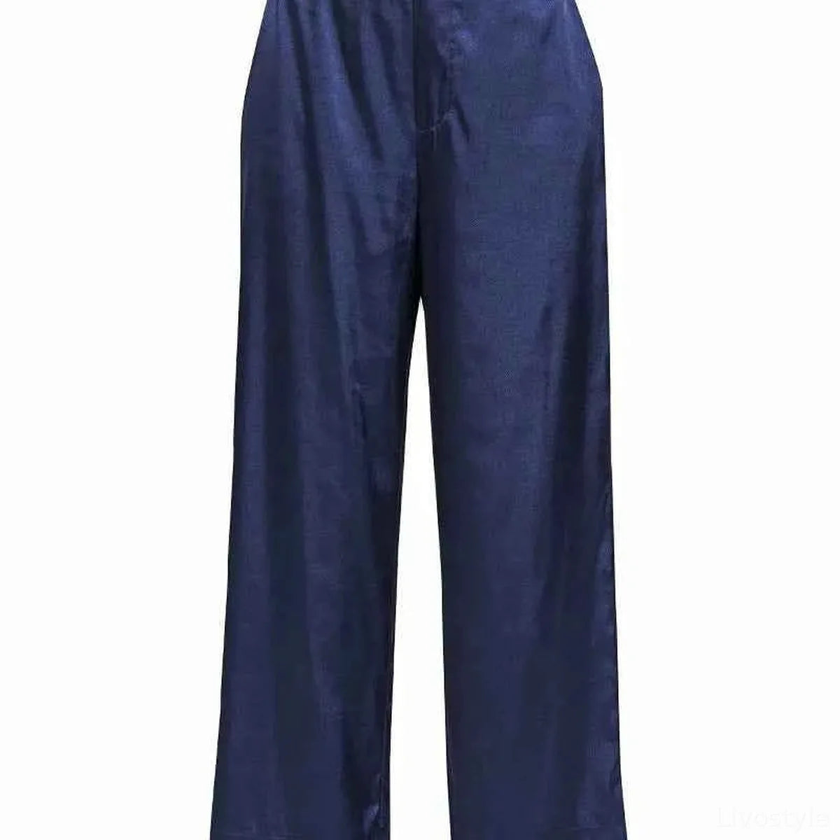 Wide-Leg Satin Pants in NAVY — square view — Livostyle