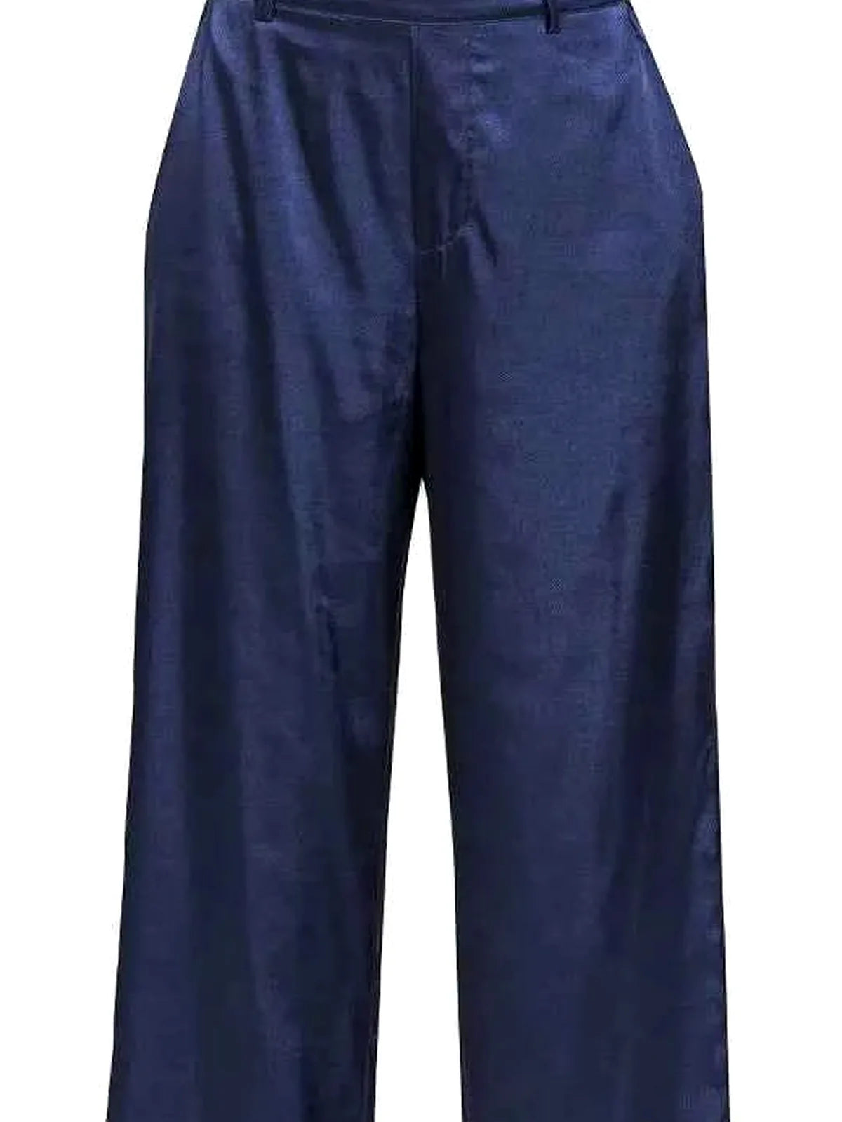 Wide-Leg Satin Pants in NAVY — detail view — Livostyle