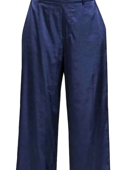 Wide-Leg Satin Pants in NAVY — detail view — Livostyle