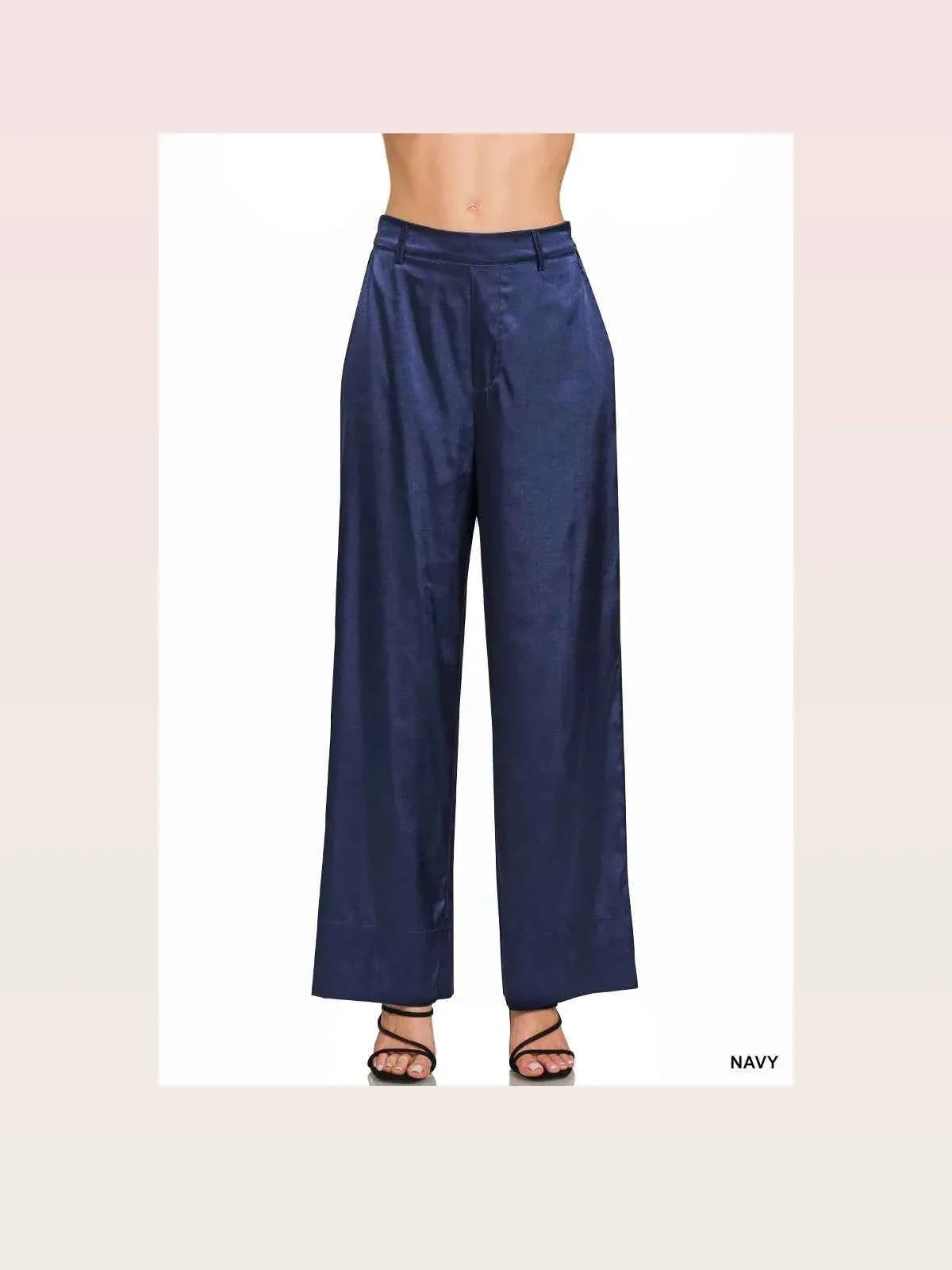 Wide-Leg Satin Pants in NAVY — styled showcase — Livostyle